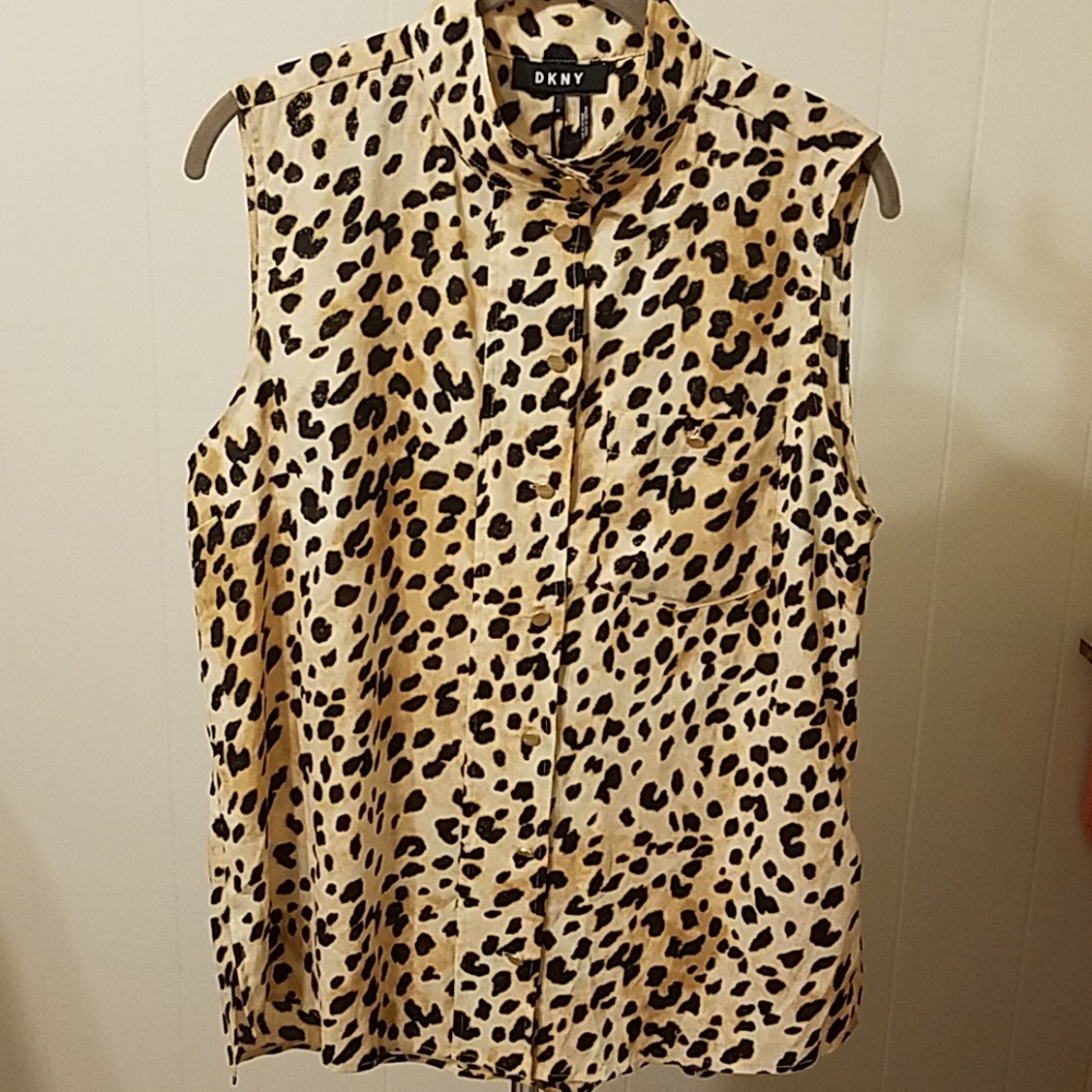 DKNY Leopard Print Sleeveless Blouse